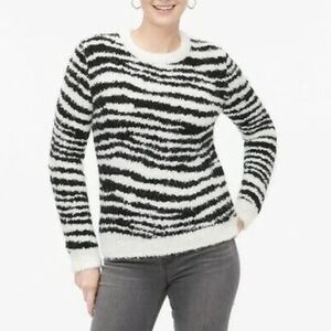 J. Crew Bouclé knit cozy fuzzy zebra pullover sweater